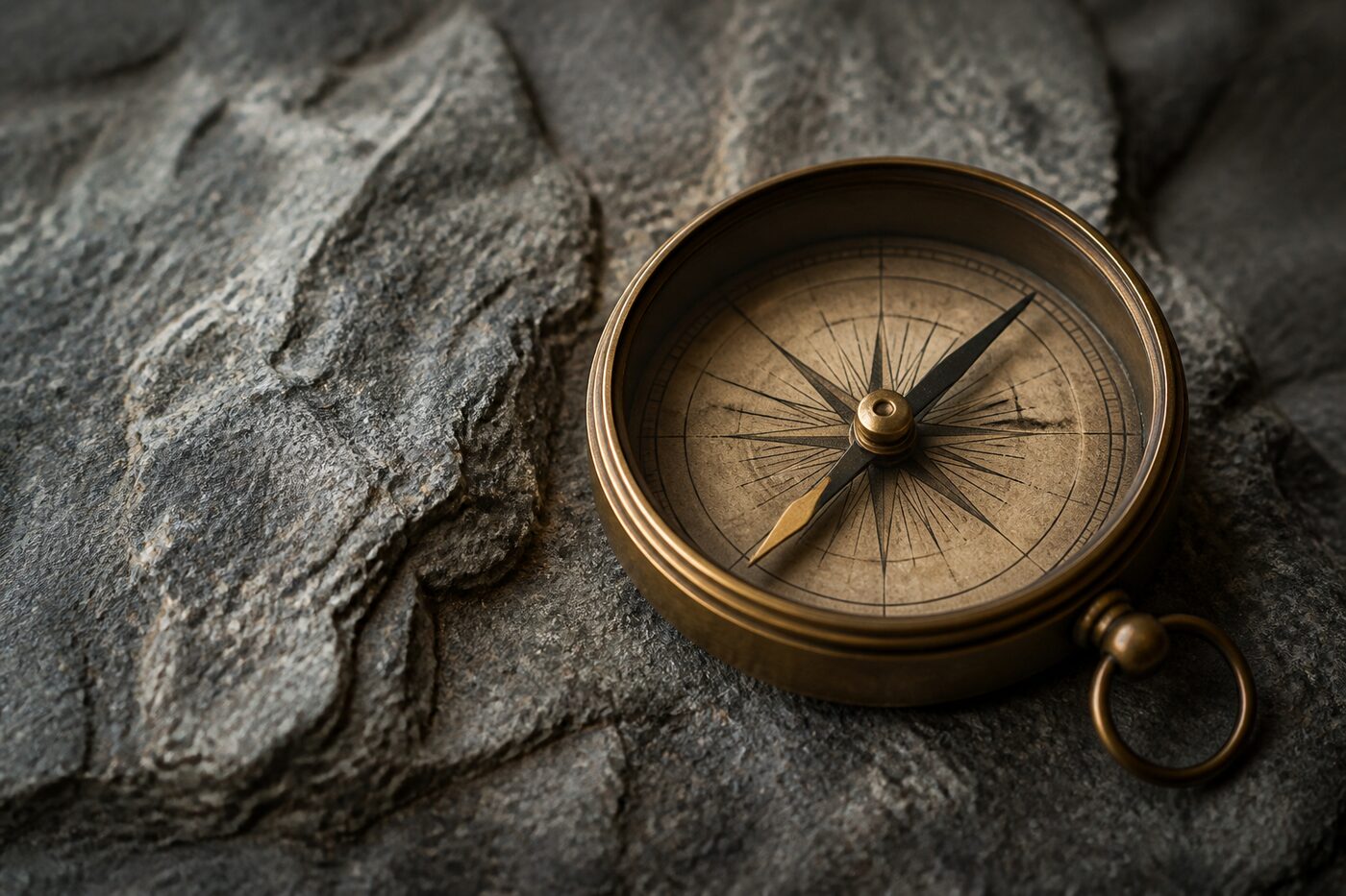 A compass on stone, symbolizing guided stewardship